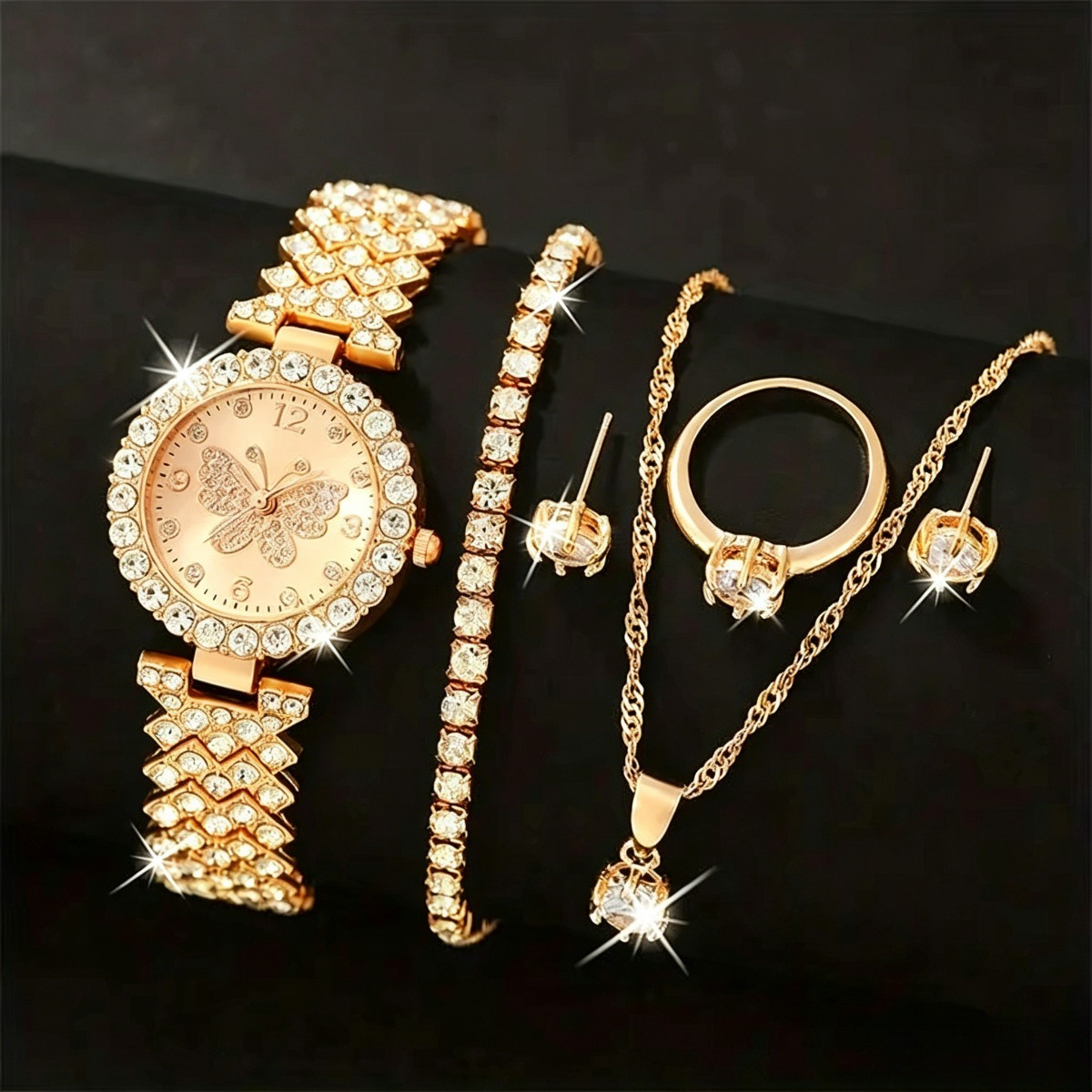 Luxury Watch Ladies - 6PCS/Set Luxury Rhinestone Butterfly Women Quartz