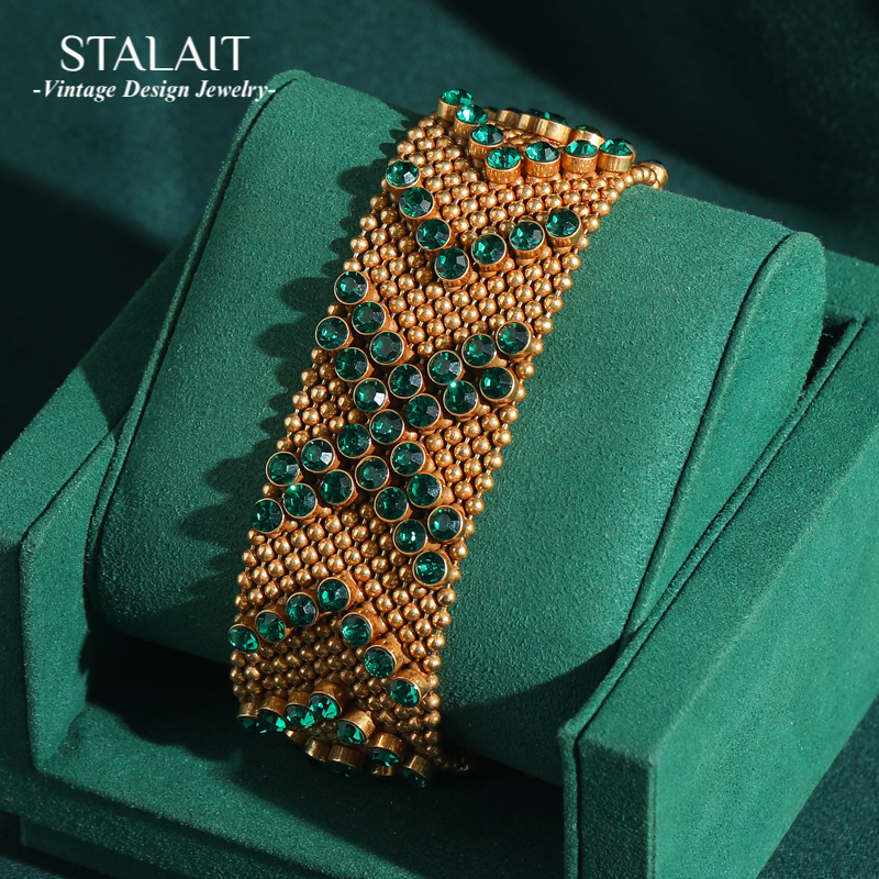 Luxury Watch In Dubai - Vintage Green Rhinestone Bracelet 18k Gold