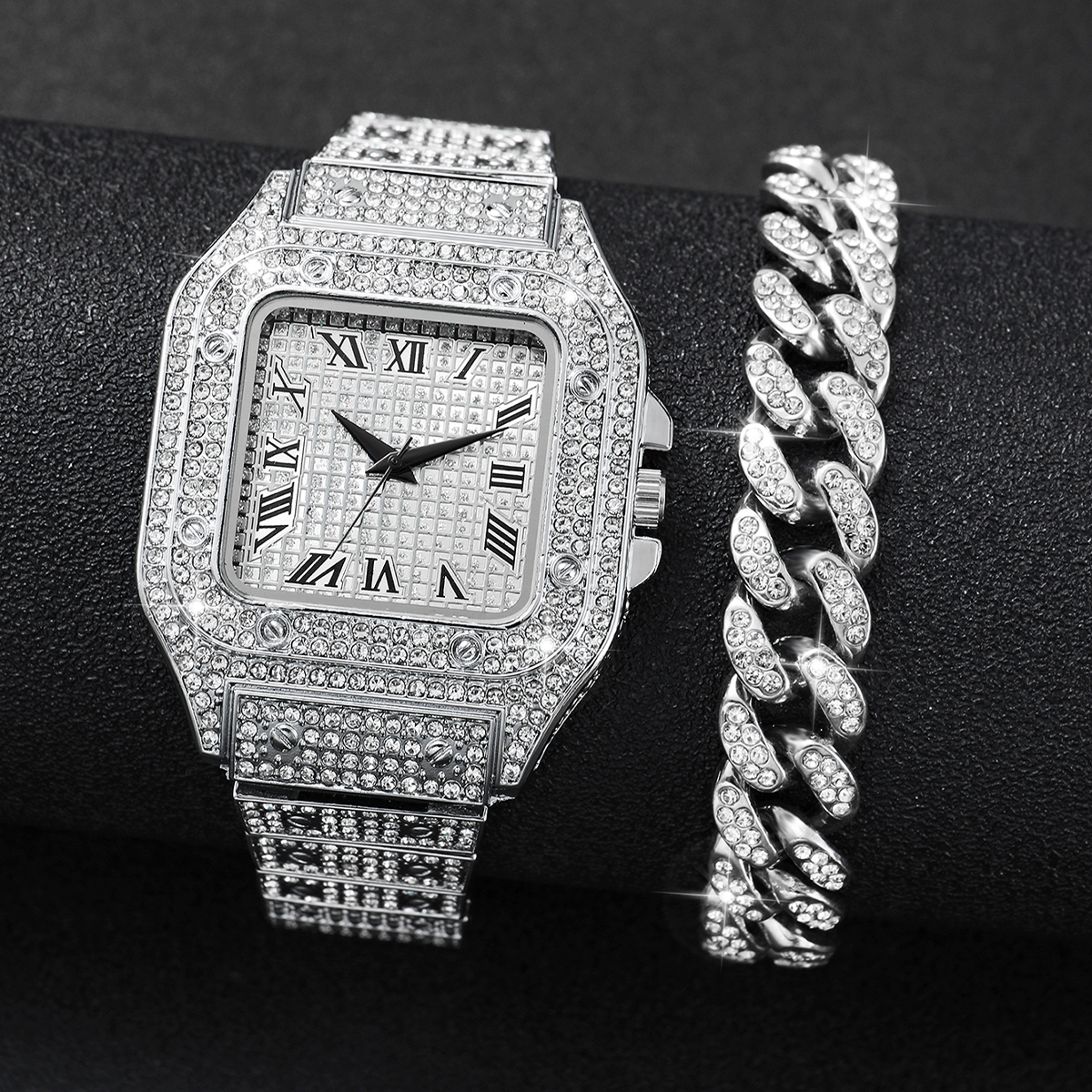 2PCS Iced Out Square Watch & C - Luxury Watch Uk ulasan dan harga