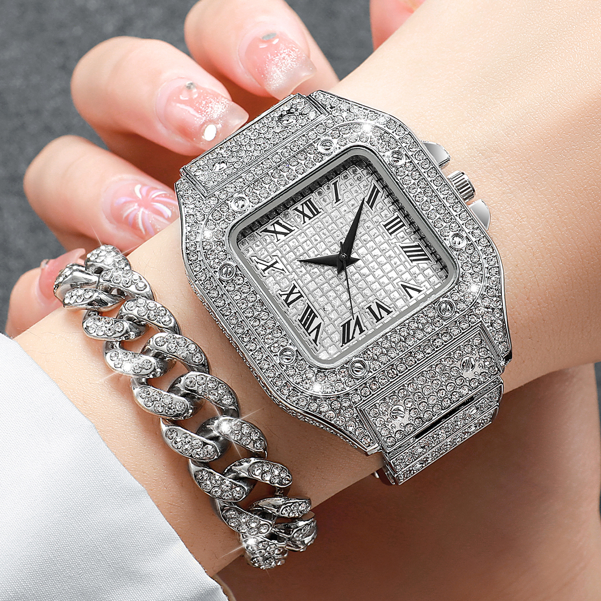 2PCS Iced Out Square Watch & C - Luxury Watch Uk ulasan dan harga