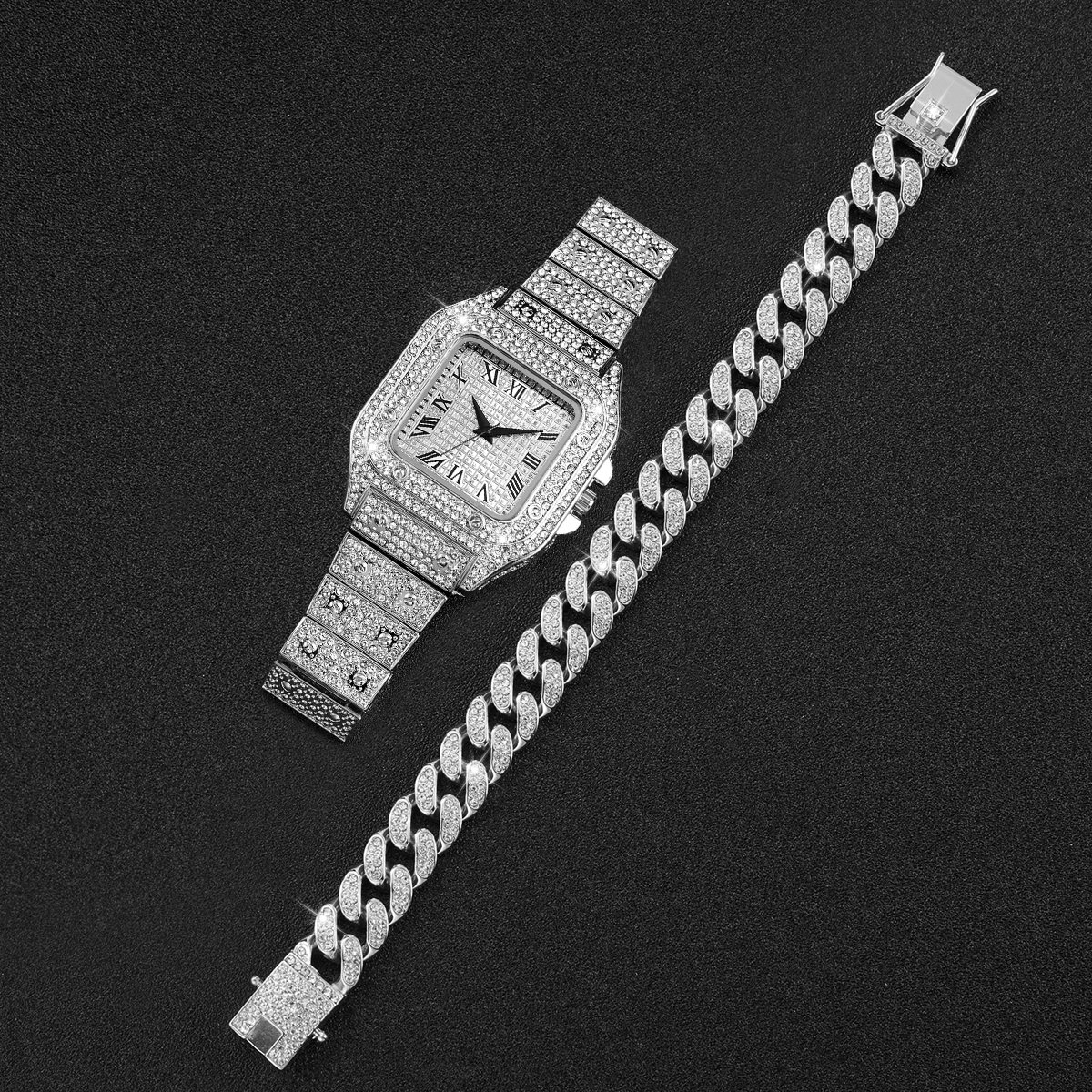 2PCS Iced Out Square Watch & C - Luxury Watch Uk ulasan dan harga