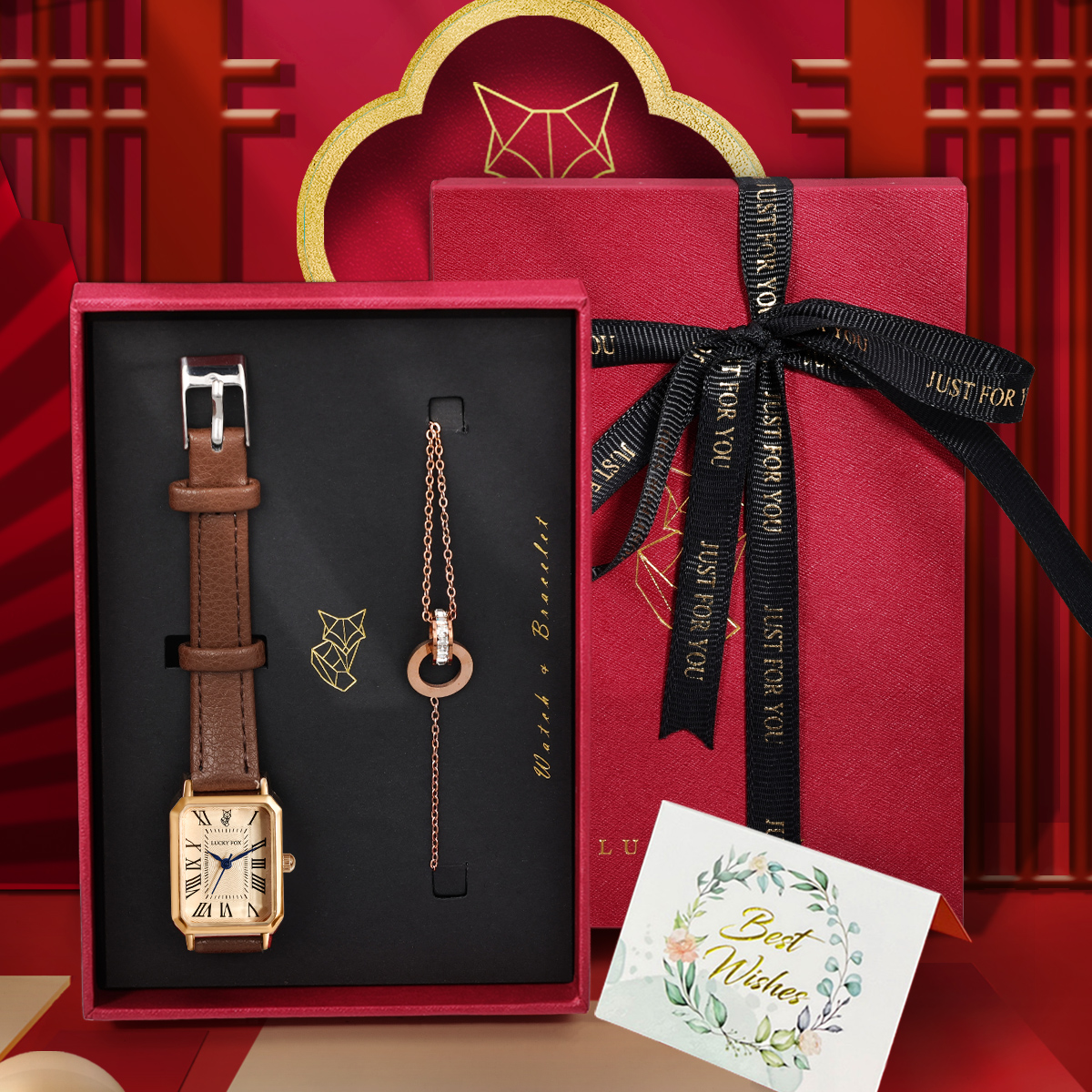 LUCKY FOX 2PCS Light Luxury Gi - Luxury Watch Safe ulasan dan harga