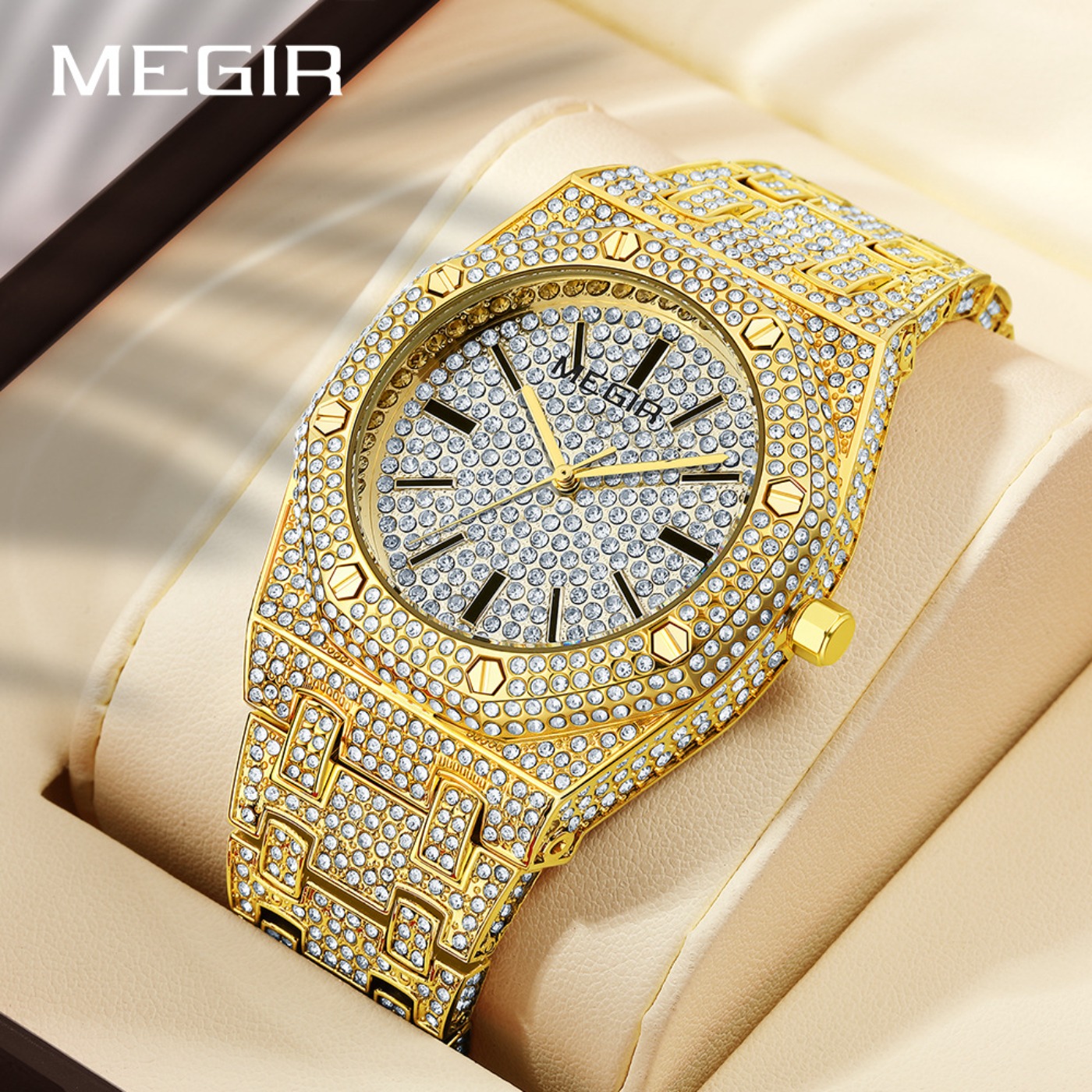 MEGIR Luxury Quartz Rhinestone - Luxury Watch Business ulasan dan harga