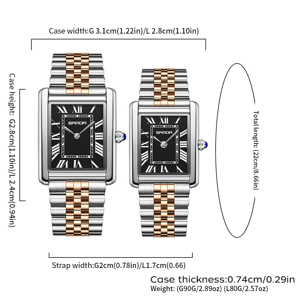 SANDA Couple Tank Quartz Watch - Luxury Watch Cartier ulasan dan harga
