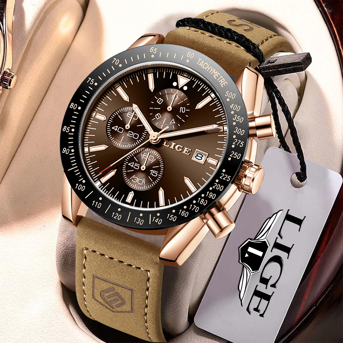 LIGE Leather Watches Men Fashi - Luxury Watch Business ulasan dan harga