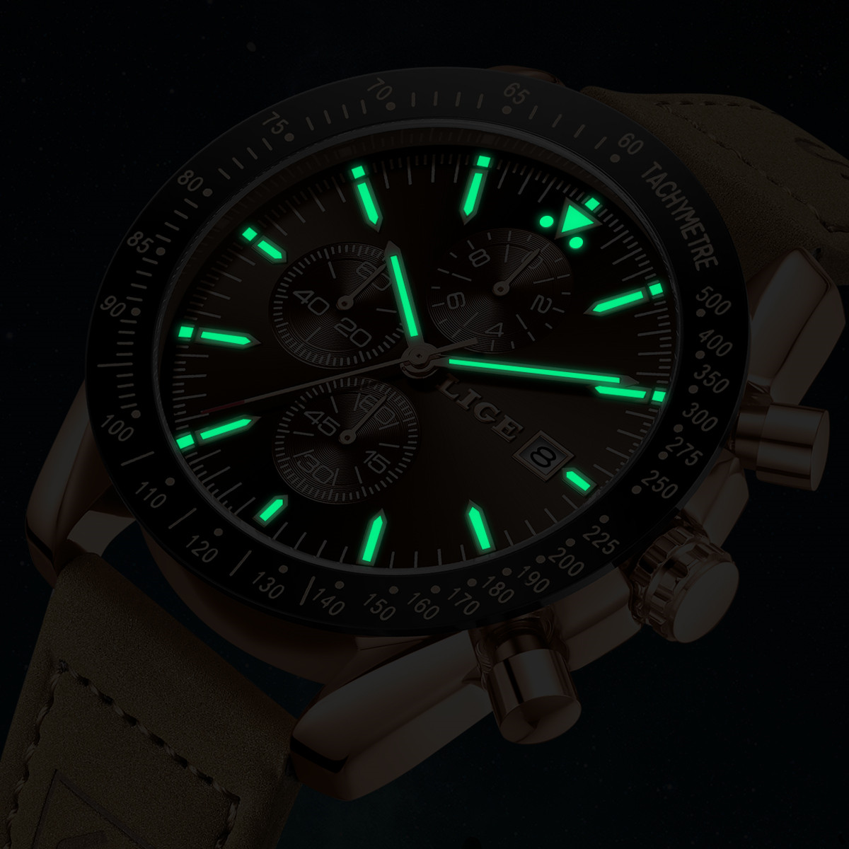 LIGE Leather Watches Men Fashi - Luxury Watch Business ulasan dan harga